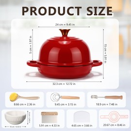 Reallnaive 8 Pcs Enameled Bread Dutch Oven with Lid for Sourdough Baking Oven Enameled Cast Iron Dutch Pot with Bread Proofing Basket Baking Supplies Set for Kitchen Homemade Roasting(Red,5 Quart)