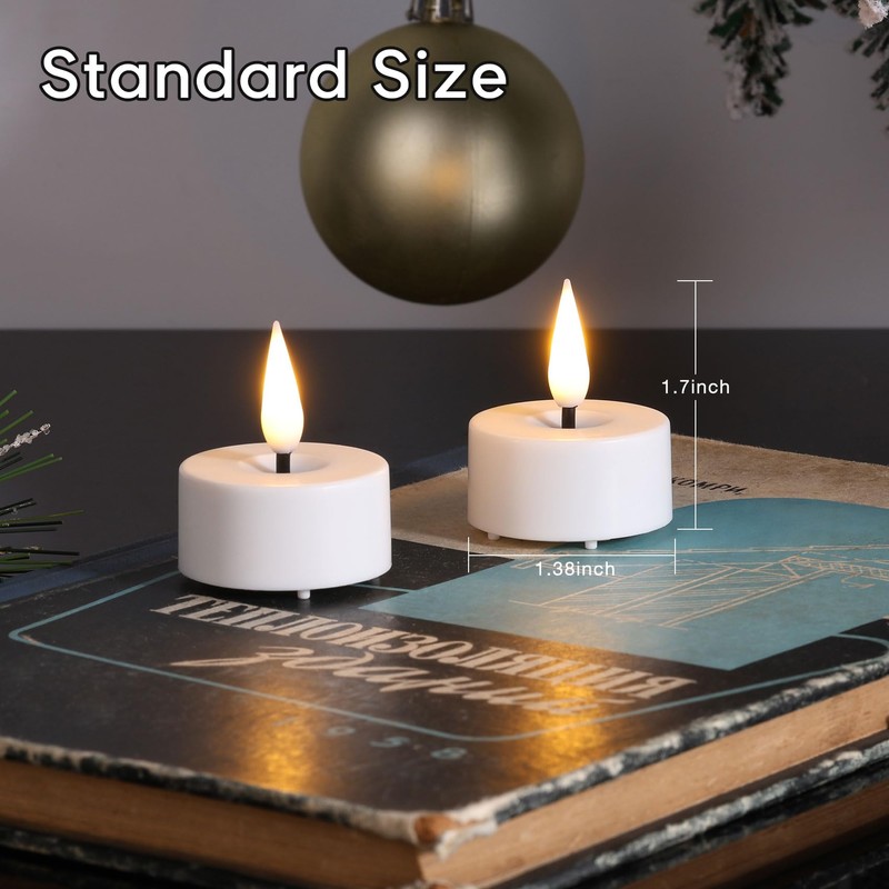 Eywamage White LED Tealights with Remote Batteries, Flickering Flameless Tea