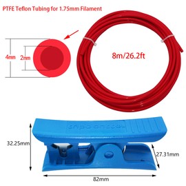 Feed Tube, CESFONJER Red PTFE Teflon Hose (8m, 2mm ID x 4mm OD) + Blue PTFE Hose Cutter for Creality Ender 3/Pro Ender 5 CR-10/10S 1.75 Filament 3D Printer