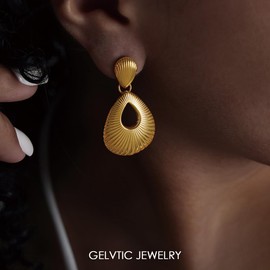 GELVTIC Gold Teardrop Earrings for Women Big Retro Statement Earrings Vintage Hammered Earrings Link Knot Drop Dangle Earrings Jewelry Gift for Women Valentine's Day Christmas Birthday Anniversary (EA301Dangle Earrings)