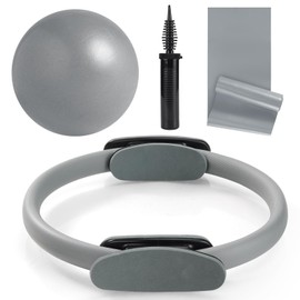 QYJinlida Pilates Ring, Pilates Ring Circle and Ball Set, 12 Inch Magic Circle Pilates Ring,9 Inch Small Exercise Ball,Resistance Bands Set, Home Pilates Equipment for Women(Grey)