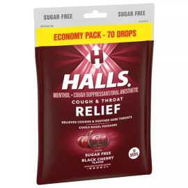 Halls Relief Sugar Free Black Cherry Flavor Drops Economy Pack, 70 count