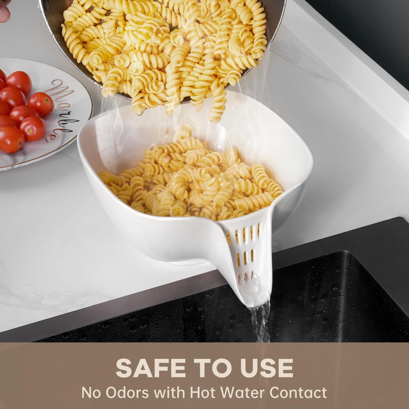 NiHome Multifunctional Ceramic Food Strainer with Integrated Drain Spout, Large