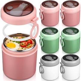 Reallnaive 6 Pack Insulated Food Jars with Spoon Stainless Steel Thermos 18 Oz Vacuum Soup Thermos for Hot and Cold Food Wide Mouth Lunch Meal Carrier Container for School Office Picnic