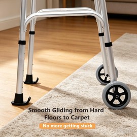 Walker Ski Glides for Seniors, 2-Pack Walker Skis for Folding Walker, Walker Sliders for Carpet & Hardwood Floors, 130mm Large Base PVC+Rubber Anti-Slip Easy Snap-On Walker Accessories
