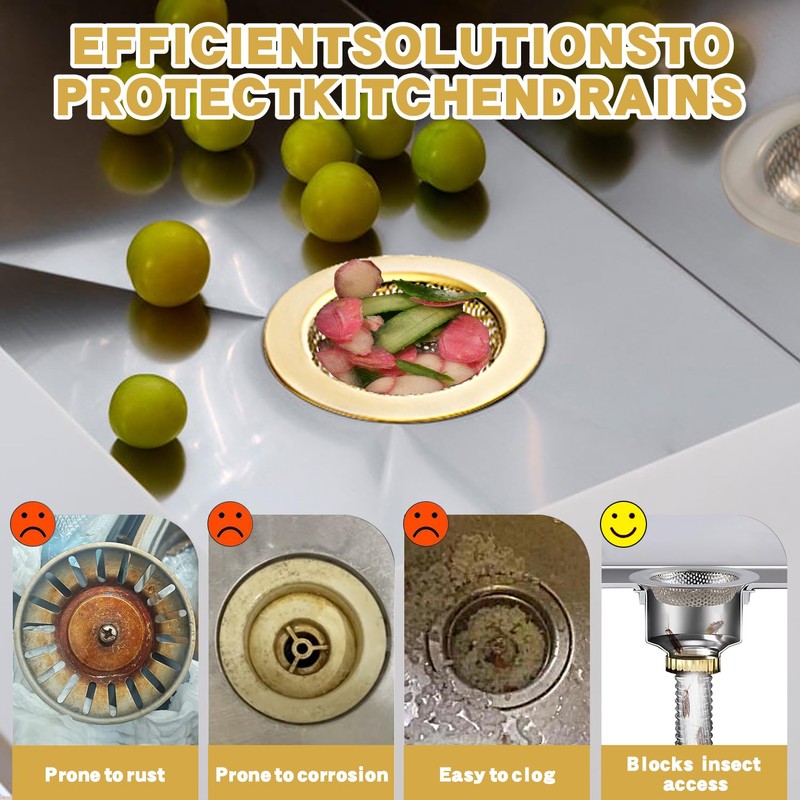 RQYEKDO Kitchen Sink Strainer Stainless Steel with Coarse Mesh &
