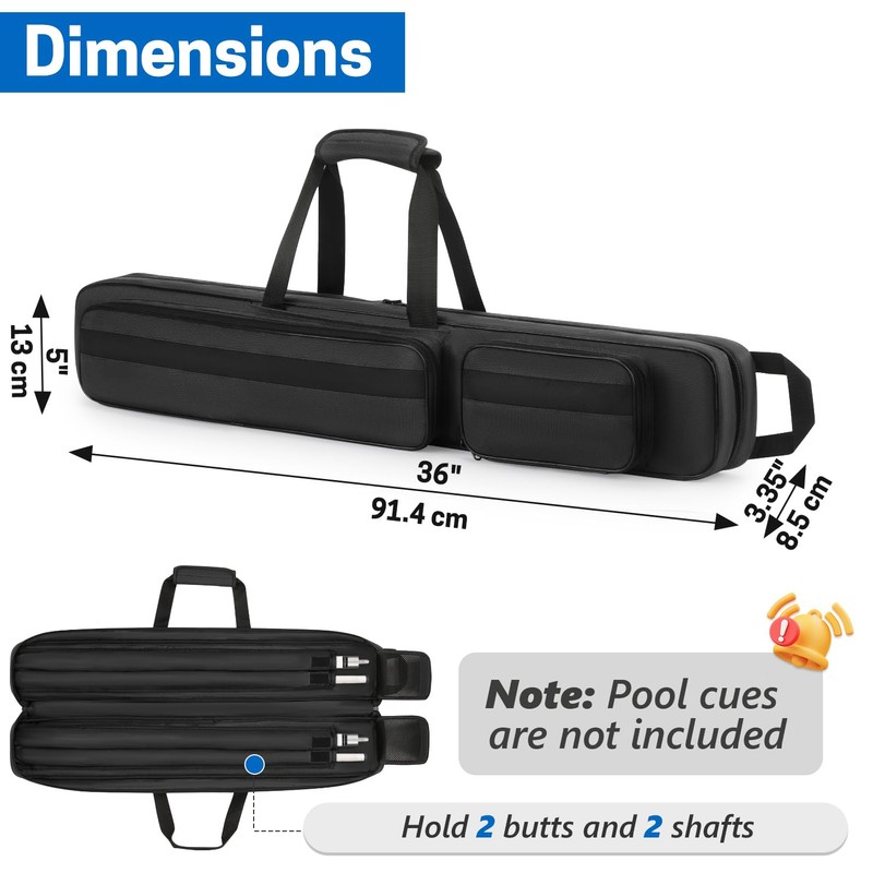 VISEMAN Pool Cue Case, Pool Stick Carrying Case Holds 2