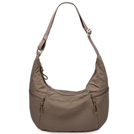 Crossbody Crescent Bag for Women,Vaschy Casual Lightweight Nylon Medium Slouchy Hobo Bags Purses for Travel/Gym/Work/College Light Brown
