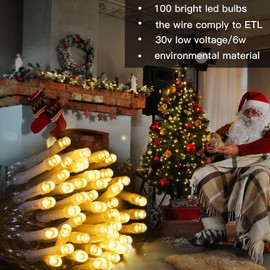 Hopolon 100 LED Christmas Lights Indoor Outdoor,33ft Warm White Twinkle Fairy Lights Plug in,8 Modes Waterproof Clear Wire String Lights for Bedroom Classroom Xmas Tree Wedding Party