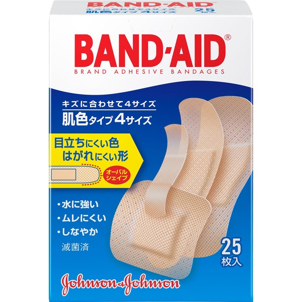 Band-Aid First Aid Bandage, Skin Color Type, 4 Sizes, 25 Sheets (S9 Sheets, 2 W Sheets, 2 P, 12 Jr)