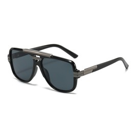 YAMEIZE Retro Pilot Metal Design Sunglasses - for Women Men Vintage Double Bridge Sunglasses UV400 Protection Square Shade Driving