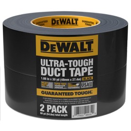 DEWALT Ultra Tough Duct Tape, 1.88 in x 30 yd, Heavy Duty, Ultra Strong, Aggressive Adhesive, All-Weather, 2 Rolls, Black
