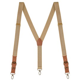 Buyless Fashion Leather End Suspenders for Men - 48" Elastic Adjustable Straps 1" - Y Back with Metal Hooks - 5139-Tan