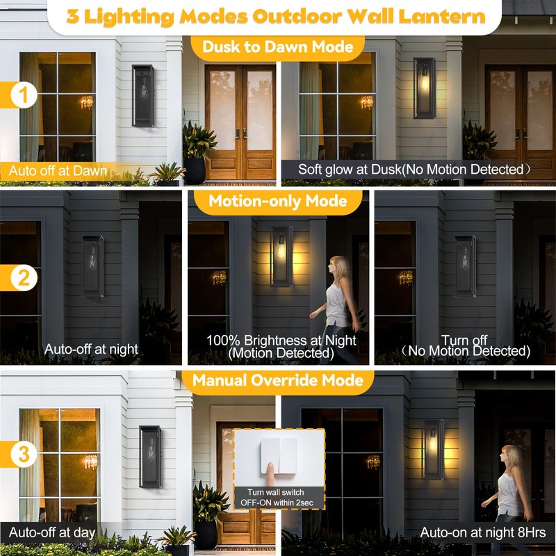 SIAFAVOI Motion Sensor Outdoor Wall Light 2Pack-15in Modern Dusk to