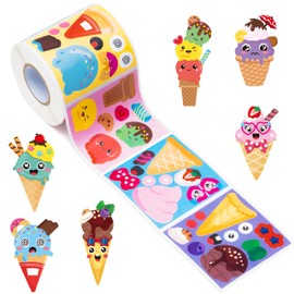 ANGOLIO 300Pcs Ice Cream Make A Face Stickers Scene Roll DIY Make Your Own Ice Cream Stickers Summer Ice Cream Dessert Stickers Vinyl Waterproof Stickers DIY Crafts for Kids Party Favor Birthday Gifts