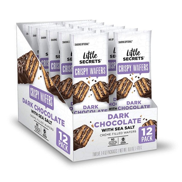 Little Secrets Dark Chocolate & Sea Salt Crispy Wafers | No Artificial Flavors, Corn Syrup or Hydrogenated Oils | Fair Trade Certified & All Natural | 12-1.4oz Snack Packs