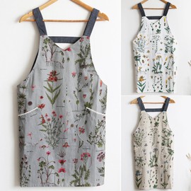 Good Roun Garten 100% cotton H-type waterproof apron cafe kitchen beauty salon workshop barista nail shop flower shop daycare center pretty apron free size, linen (free) / 굿로운 가르텐100%면 H형 방수 앞치마  카페  주방 미용실 공방 바리스타 네일샵 꽃집 어린이집 예쁜 에이프런 free 사이즈, 린넨(free)