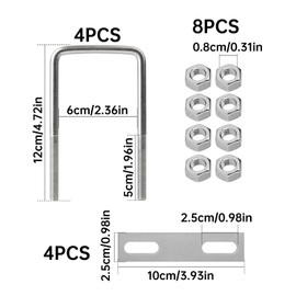 Jiavlyx Pack of 4 M8 Stainless Steel U Bolts, 120 x 60 mm U Shackle, with 8 Nuts and 4 Counter Plate, Bracket Bolts, Square U Bolts, for Pipe Fixing Car Towing