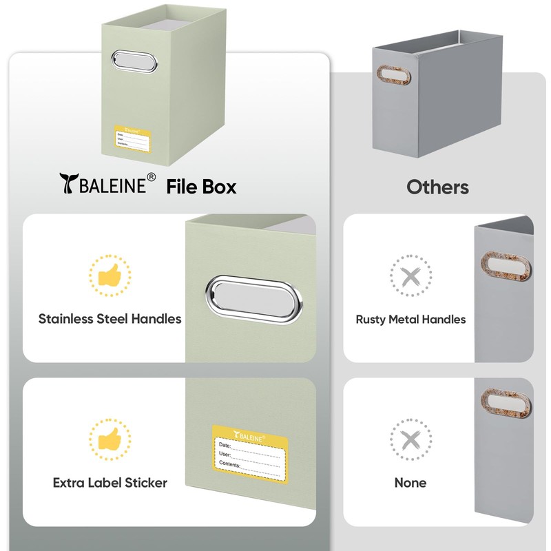 BALEINE File Organizer Box, Cardboard File Folder Organizer with Handle