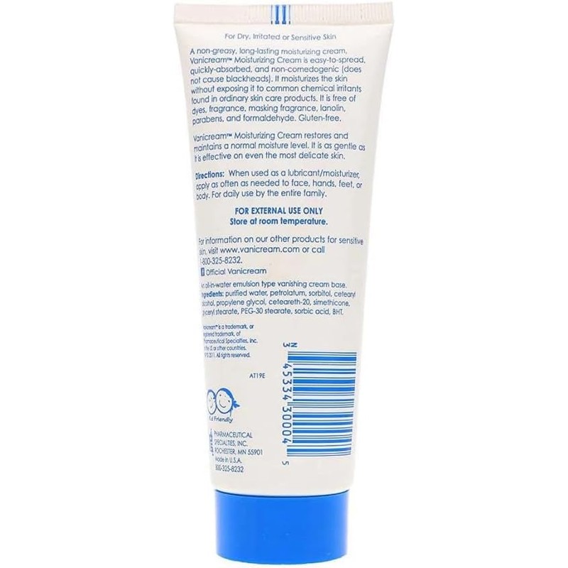 Crema hidratante para la piel Vanicream, 4 onzas líquidas, Paquete