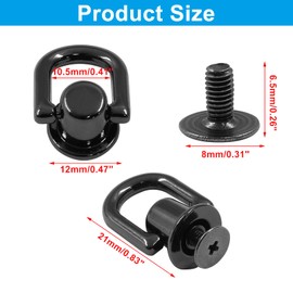 Piutouyar 12 Pcs Bright Black D Ring for Purse, Metal D Ring Stud Screw Ball Post Head Buttons Stud Screw, 360 Degree Rotatable D Rings Rivets for Wallet Shoes Stud Leather DIY Craft