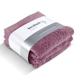 herzbach home Flannel Set of 3 30 x 30 cm - High Quality, Soft & Absorbent Mini Towels in Premium Quality - 100% Natural Cotton (Mauve)