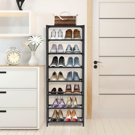 esonstyle 8 Tiers Vertical Shoe Rack Up to 16-20 Pairs, Sturdy Metal Narrow Shoe Rack Shoe Shelf, Space-Saving Tall Shoe Rack for Closet,Bedroom Hallway Garage Living Room