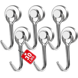 E BAVITE Swivel Swing Magnetic Hooks New Upgraded, 30LB（6pack） Refrigerator Magnet Hook Strong Neodymium Magnets, Perfect for Refrigerator and Other Surfaces,60mm(2.36in) in