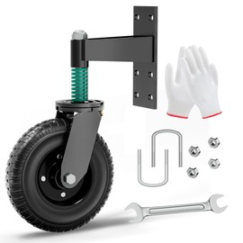 DOZAWA Gate Wheel, 8 Inch Heavy Duty Fence Gate Wheels for Wooden Gate and Metal Tube Gate, Support to 700 lbs, Spring-Loaded 360 Degree Rotation Gate Caster Kit - Black