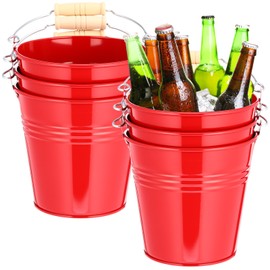 Zopeal 6 Pcs Large Metal Bucket Beer Bucket Galvanized Steel Pail with Handle for Gifts Basket Ice Candy Party(7.4 x 7.2 x 4.6 Inch,Red)