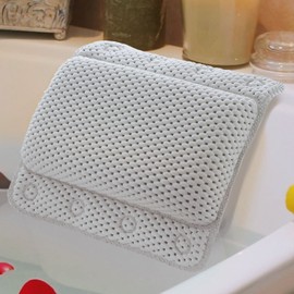 Taylor & Brown Luxury Relaxing White Soft Non Slip Cushioned Bath Pillow Headrest with 8 Slip Resistant Suction Cups