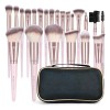 Set 22 Brochas De Maquillaje Profesional Con Cosmetiqueras Color Rosa