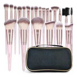Set 22 Brochas De Maquillaje Profesional Con Cosmetiqueras Color Rosa