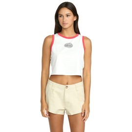 Volcom Women's Have Some Fun Organic Cotton Crop Tank Top – Chest Graphic, Breathable Sustainable Fabric, Star White/White