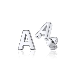 925 Silver Initial Stud Earrings Hypoallergenic Sterling Silver Metal Dainty Small Alphabet A Earrings for Women Teen Girls