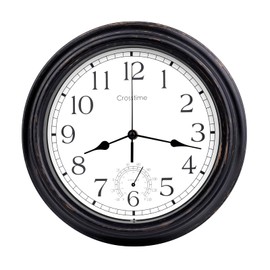 16 Inch Large Outdoor Clock Waterproof with Thermometer - Vintage Indoor Outdoor Wall Clocks for Patio,Pool,Garden,Home Decor - Teal