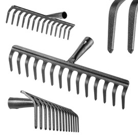 KADAX Garden Rake without Handle, Steel Garden Rake, Lawn Rake for Garden Care, Robust Lawn Rake, Rake for Raking, Rake for Lawn, Garden Tool (Rectangular 14 Prongs)