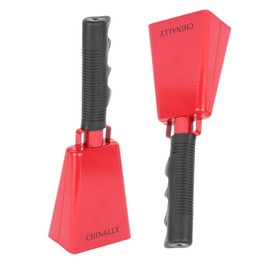 Chinally 2 Pack 9 inch Cowbell Noise Maker - Mini Metal Percussion Handle Bell for Sporting Events, Graduation, and Outdoor Games - Loud Cheering Instrument for Kids and Adults (Red)