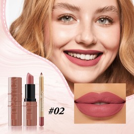 Boobeen Lip Liner & Lipstick Set, Matte Lipstick and Lip Liner Pencil for Women, Lip Color Sticks Create a Long-lasting Lip Makeup