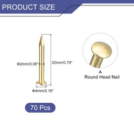 sourcing map 70Pcs Small Tiny Nails 2x20mm(DXL) Tiny Brass Nails Hardware Round Head Brass Nail for Wooden DIY Projects Decorative Boxes Household, Brass Tone