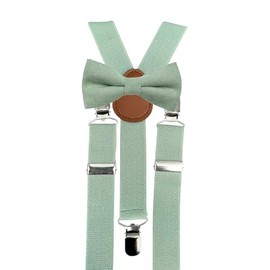 Kids Boys Cotton Blend Bow Tie and Braces Set, Bow tie and eucalyptus braces in sage green