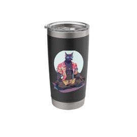 Kawaii Cool Black Cat on Meditation Yoga Mat Lotus Position Stainless Steel Insulated Tumbler