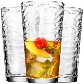 Hammered Cocktail Drinking Glasses Set of 6 Tall Kitchen Glassware 17 oz Water Glass Cups For Bar, Juice, Beer, Iced Tea, Everyday Cordial Glasses Drinkware.