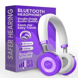 Puro Sound Labs JuniorJam Plus Volume-Limiting Wireless Bluetooth Headphones for Kids, Secure Audio with Adjustable On-Ear Design, 22-Hour Battery, Ideal for Tablets, Smartphones & PCs - Purple