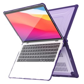 TECHGEAR Case Compatible for MacBook Air 13 inch 2020/2019/2018 Protective Snap-On Tough Hard Shell Cover with Kick Stand for Model A2337 (M1) / A2179 / A1932 Clear Shockproof Tough Case - Purple