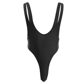 ABAFIP Men's Deep U Neck High Cut Dance Leotard Bodysuit Backless Solid Color/Snakeskin One Piece Wrestling Singlet Thong Jockstraps Activewear Black X-Large