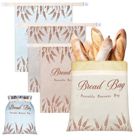 Bulyoou 4 Pcs Beeswax Bread Bags for Sourdough Reusable Cotton Bread Storage Bags 13” x 17” Large Container Accessories for Homemade Loaf Keep Fresh Food Storage Gifts