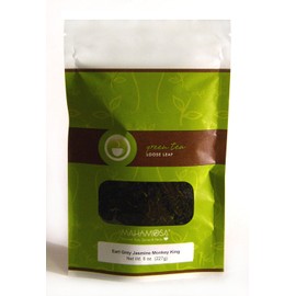 Mahamosa Flavored Green Tea Blend and Tea Infuser Set: 8 oz Earl Grey Jasmine Monkey King Green Tea, 1 Stainless Steel Tea Ball Infuser (Bundle- 2 items)(Tea ingredients: China green tea, jasmine flowers and flavor, bergamot flavor)