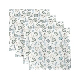 Horaldaily Fall Cloth Napkins 18 x 18 Inch, Thanksgiving Autumn Harvest White Pumpkin Blue Leaf Party Dinner Decoration Washable Napkins Set of 4