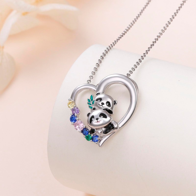 Alphm Panda Necklace 925 Sterling Silver Panda Heart Pendant Cute